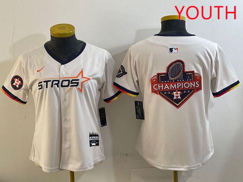Youth Houston Astros Blank Cream Three generations Joint Name 2025 Nike MLB Jersey style 41022